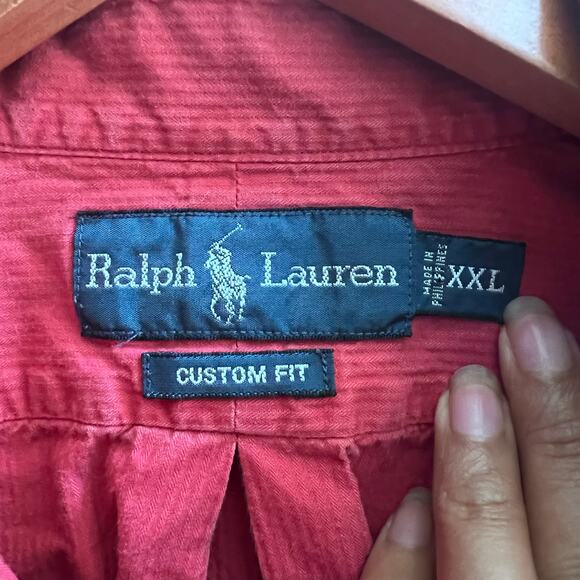 Ralph Lauren Custom Fit Stripe Red Blue Pony Button Down Shirt Men's Size XXL - Picture 4 of 7